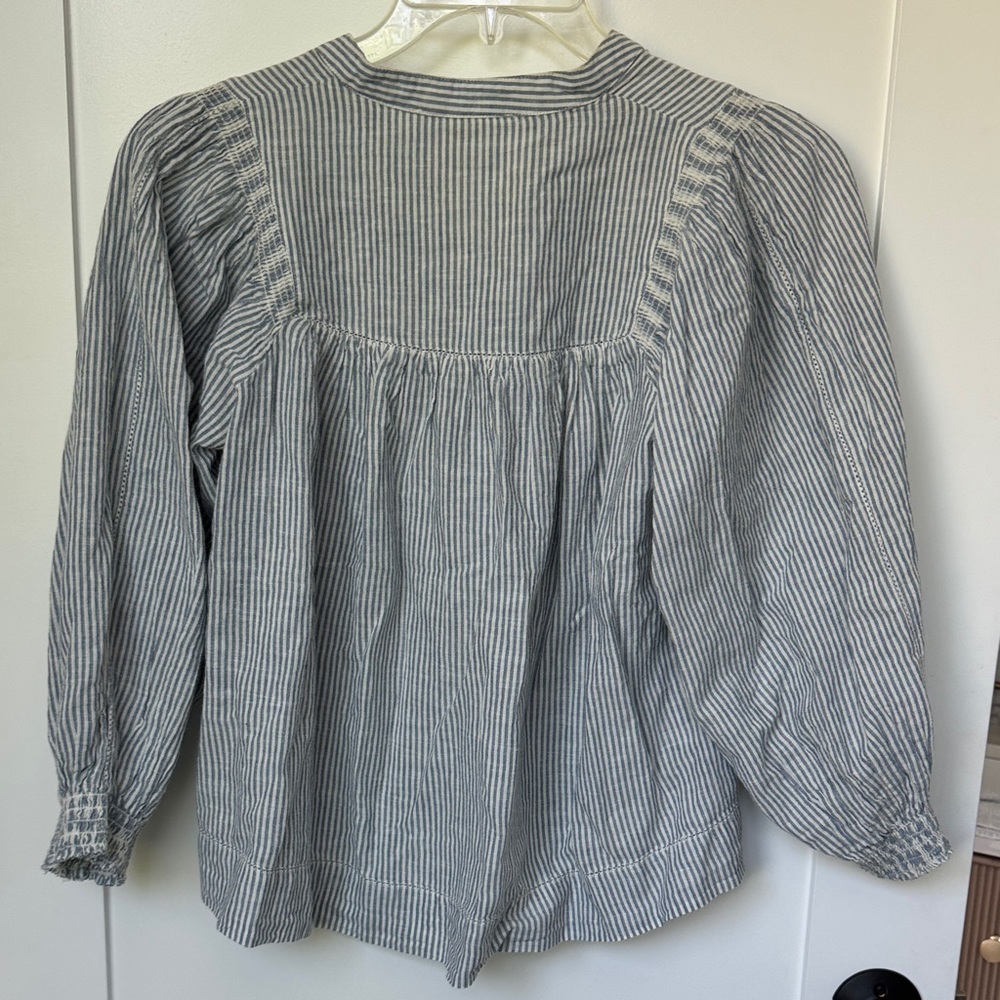 The Great Sea Salt Blue Stripe Women's Peasant Blouse - Picture 2 of 5